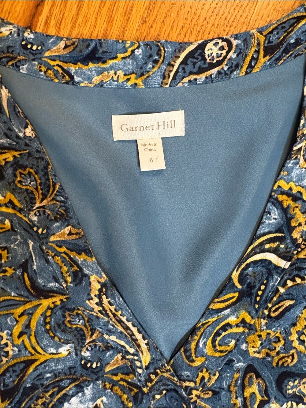 Garnet Hill Blue Paisley Button-Front Dress | 6 | 100% Viscose | Lined | Pockets - Picture 4 of 10